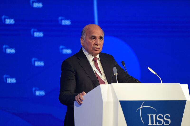 Iraq's Deputy Prime Minister and Foreign Minister Fuad Hussein speaks during the event.
