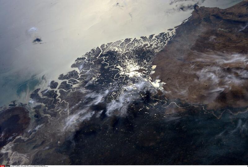 A view of the Indus river delta - which forms where the Indus river flows into the Arabian Sea in Pakistan – from space. Sipa via AP Images