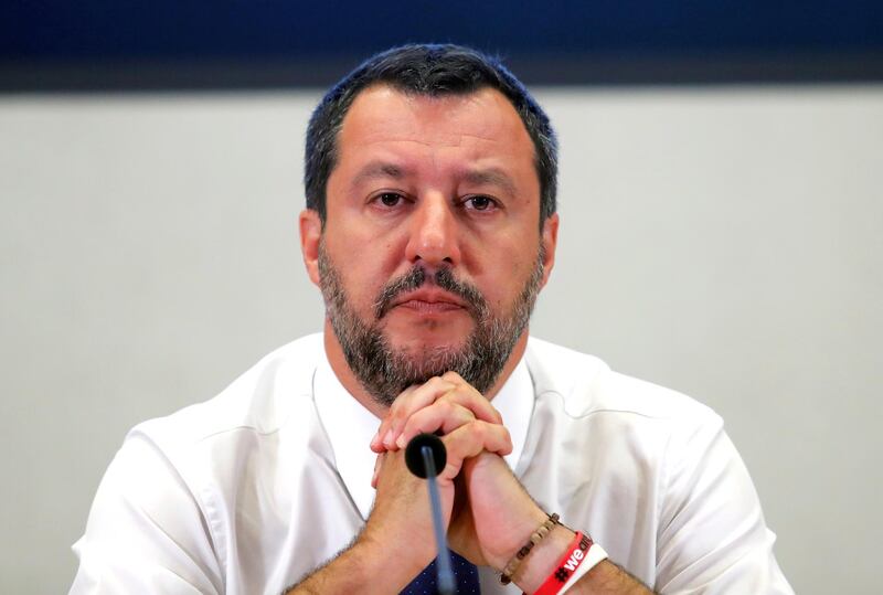 FILE PHOTO: Italian Deputy Prime Minister Matteo Salvini addresses a news conference at Viminale Palace, Rome, Italy, July 15 2019. REUTERS/Remo Casilli/File Photo