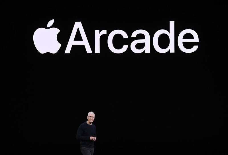 Tim Cook, chief executive officer of Apple Inc., speaks about Apple Arcade during an event at the Steve Jobs Theater in Cupertino, California, U.S., on Tuesday, Sept. 10, 2019. Apple will unveil the latest iPhones as well as updates for the Apple Watch, with the products going on sale this month in a potential boost to fourth-quarter results. Photographer: David Paul Morris/Bloomberg