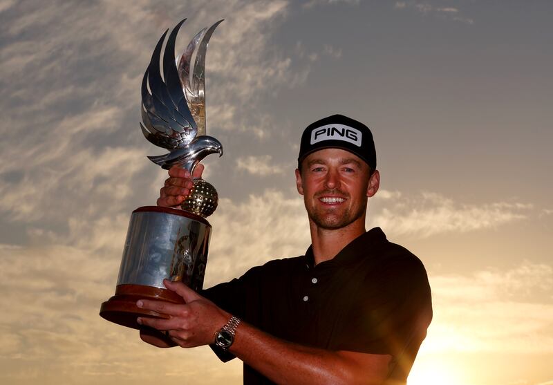 Victor Perez of France poses with the trophy after winning the Abu Dhabi HSBC Championship at Yas Links on January 22, 2023. Getty