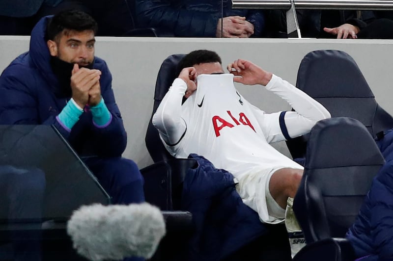 Midfielder Dele Alli reacts after having been substituted against RB Leipzig. AFP