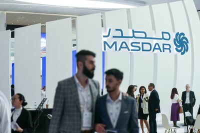 The Masdar stand at Abu Dhabi Sustainability Week in Adnec, Abu Dhabi. Khushnum Bhandari / The National
