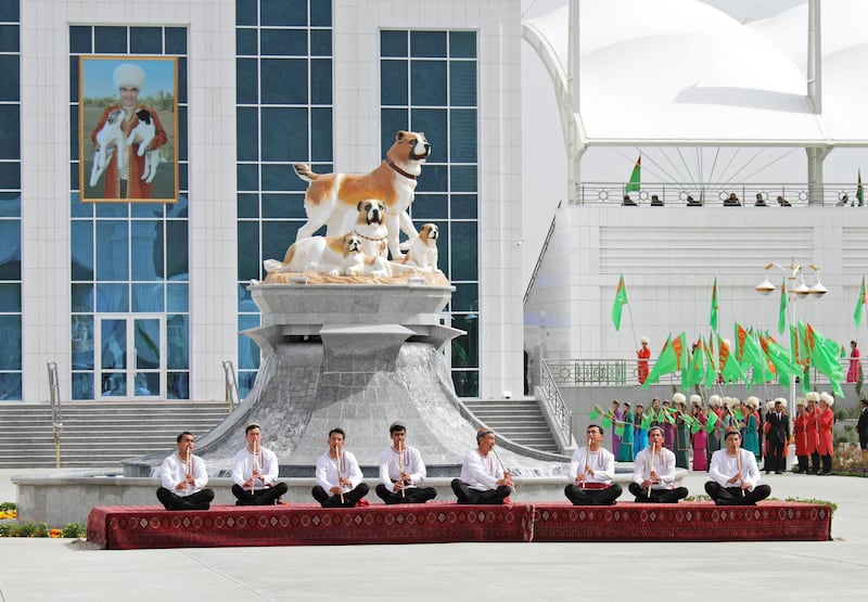 Musicians perform during celebrations for the national Turkmen Horse Day and the Turkmen Shepherd Dog Day near Ashgabat, Turkmenistan. Reuters