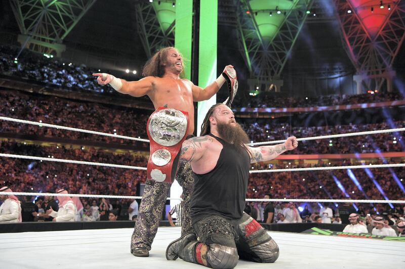 Matt Hardy and Bray Wyatt were the only newly crowned champions at the WWE Greatest Royal Rumble in Jeddah, Saudi Arabia as they won the Raw Tag Team titles. Courtesy WWE