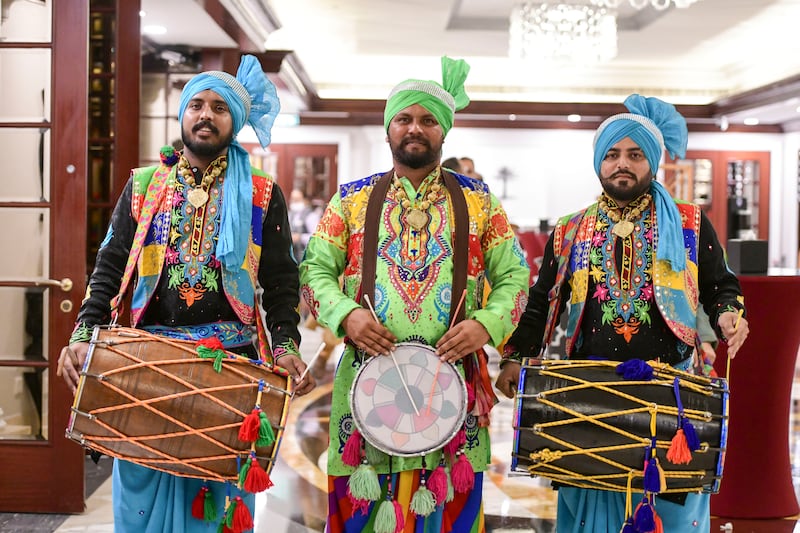 Bhangra musical performers at the Diwali Dhamaal 2022 in Dubai. Khushnum Bhandari / The National