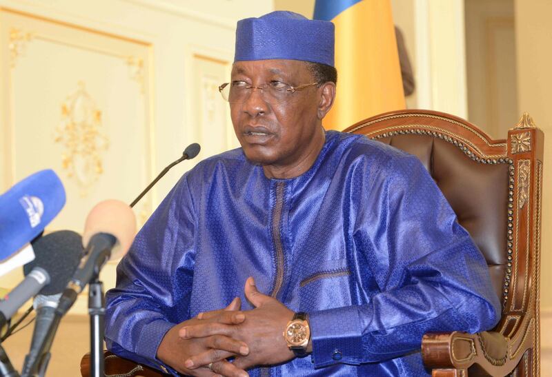 Chad president Idriss Deby Itno speaks at the presidential palace in N'Djamena during a press conference on August 9, 2019 to mark the country's independence day.  "The intercommunal conflict has become a national concern," Deby said. At least 37 people have been killed in fighting the previous days between rival ethnic groups. / AFP / BRAHIM ADJI
