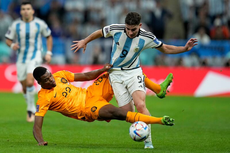 Denzel Dumfries - 6. Got into a battle with Marcos Acuna and caught up with the Argentine when it looked like he might get through, but then fouled him to concede a penalty. Booked during the penalty shootout. AP