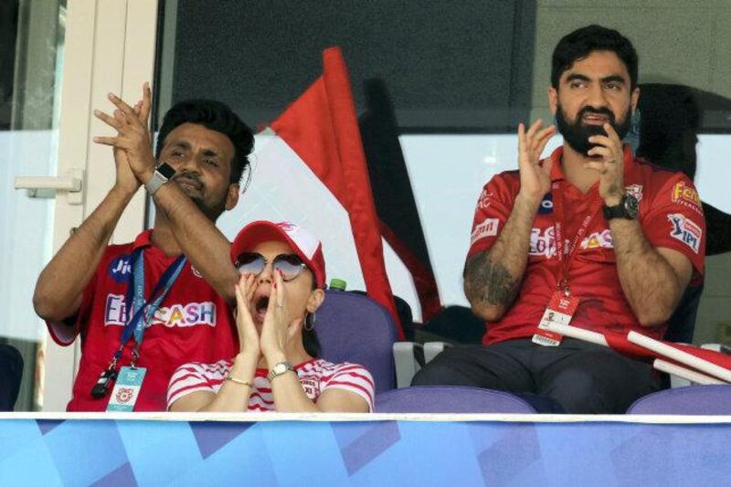 Preity Zinta owner of KXIP during match 53 of season 13 of the Dream 11 Indian Premier League (IPL) between the Chennai Super Kings and the Kings XI Punjab at the Sheikh Zayed Stadium, Abu Dhabi  in the United Arab Emirates on the 1st November 2020.  Photo by: Rahul Goyal  / Sportzpics for BCCI