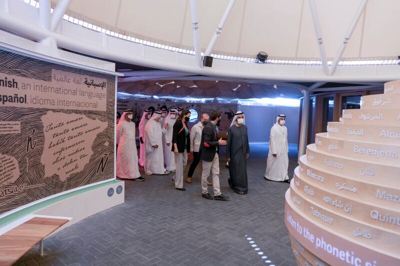 Sheikh Mohammed bin Rashid, Vice President and Ruler of Dubai, visits the Spain pavilion at Expo 2020 Dubai, accompanied by Sheikh Maktoum bin Mohammed, Deputy Prime Minister, Minister of Finance and Deputy Ruler of Dubai. Photo: Wam