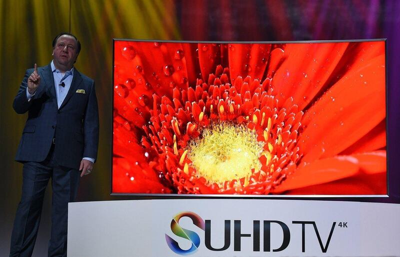 Samsung Electronics America executive vice president Joe Stinziano introduces an 88-inch Samsung SUHD Smart television at the Consumer Electronics Show in Las Vegas. Ethan Miller / Getty Images / AFP