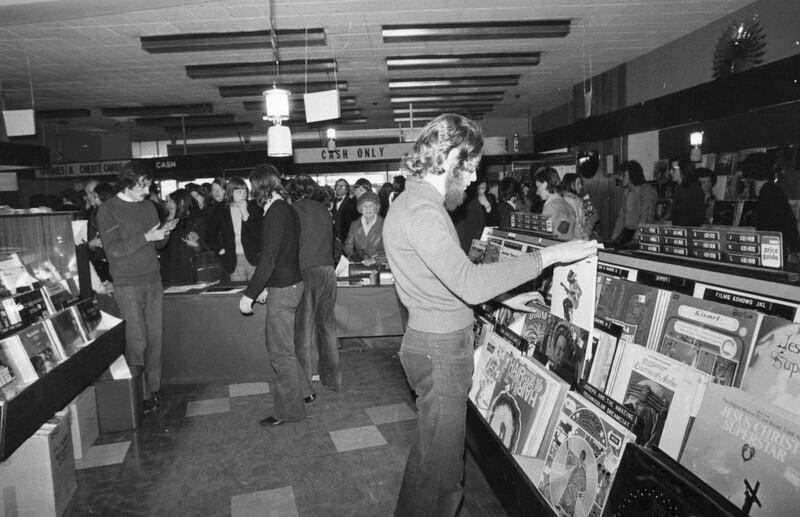 The interior of the HMV music shop on Oxford Street, London in December 1973. Angela Deane-Drummond / Evening Standard / Getty Images