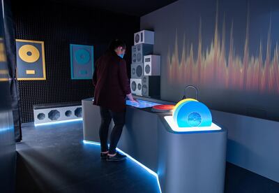 Louvre Abu Dhabi Children’s Museum reopens this week. Preview/tour of the revamped space June, 15, 2021. Digital DJ area at the museum. Victor Besa / The National. 
Reporter: Alexandra Chaves for Arts & Culture