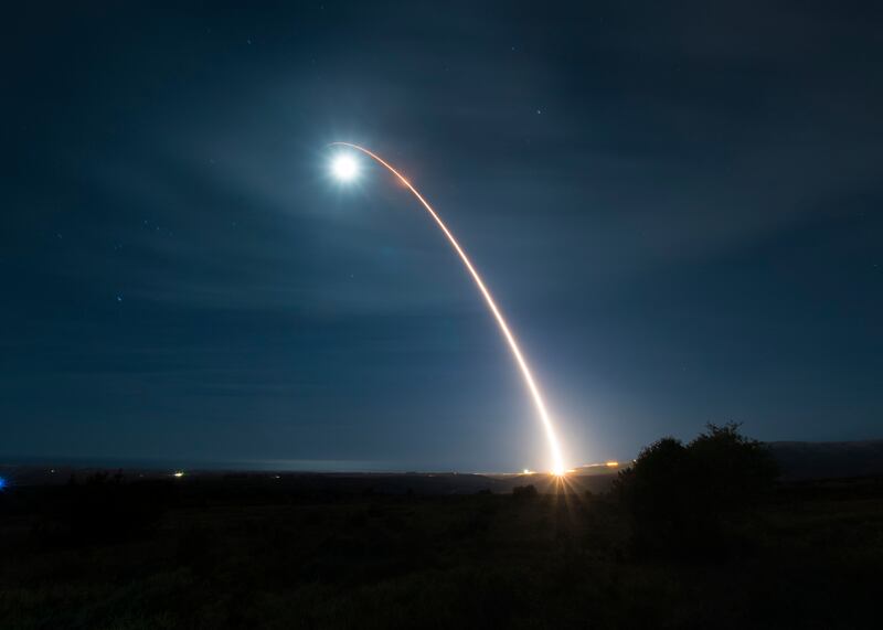 An unarmed Minuteman III intercontinental ballistic missile launches during a developmental test on February 5, 2020, at Vandenberg Air Force Base, California. AFP