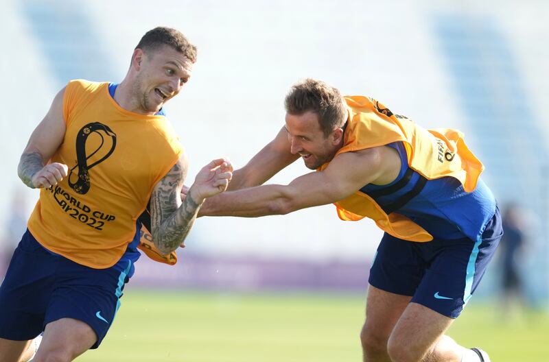 Good news for England fans as captain and talisman striker Harry Kane, right, trains. He suffered an ankle injury during their opening 6-2 victory on Monday. PA