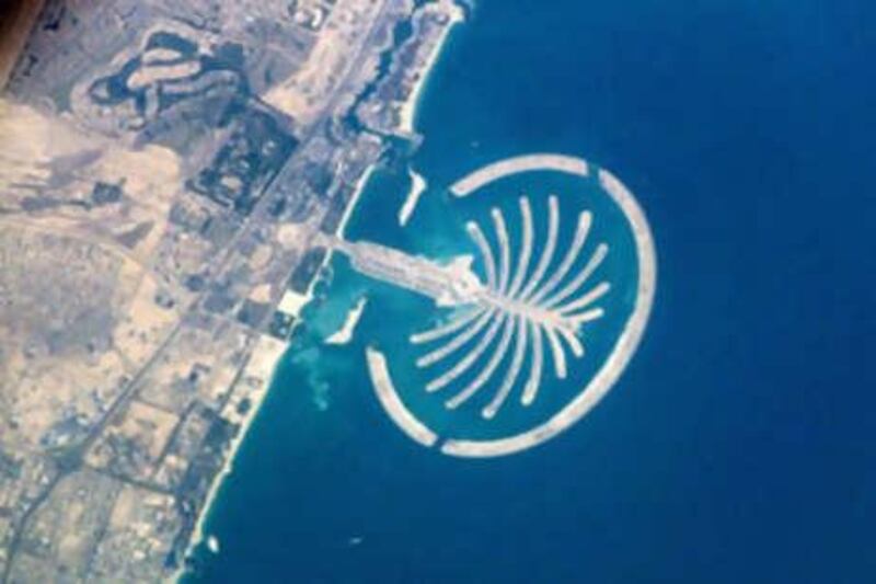 The view of Dubai's Palm Jumeirah project from space.