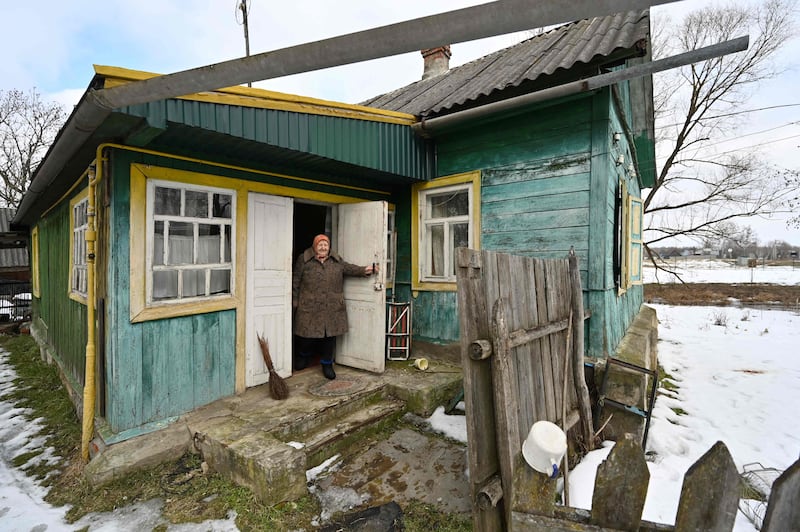 Ukrainian pensioner Lidiya Silina, 87, at her house near the border between Belarus and Ukraine. Russia has stationed troops in Belarus in recent weeks. AFP