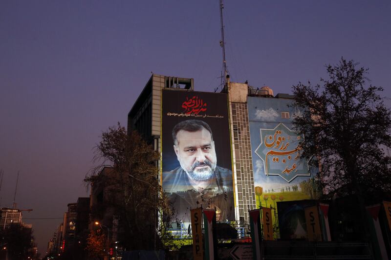 A poster of Iranian Islamic Revolutionary Guard Corps Brig Gen Seyed Razi Mousavi in Tehran after he was killed in an Israeli missile attack outside Damascus. EPA