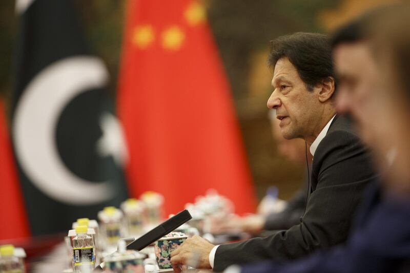 BEIJING, CHINA - NOVEMBER 2:  Pakistani Prime Minister Imran Khan attends talks with Chinese President Xi Jinping (not pictured) at the Great Hall of the People on November 2, 2018 in Beijing, China. (Photo by Thomas Peter-Pool/Getty Images)