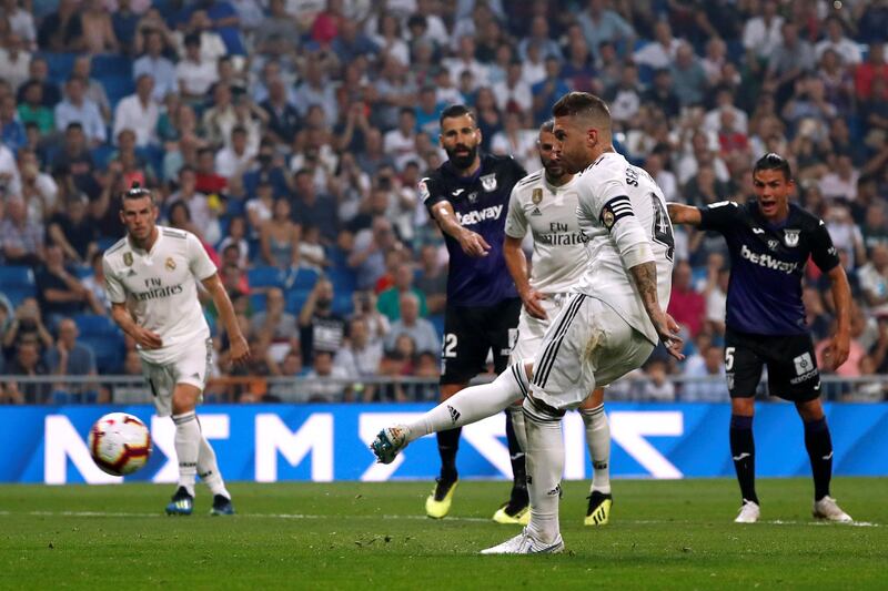 Sergio Ramos scores Real Madrid's fourth goal from the penalty spot. Reuters