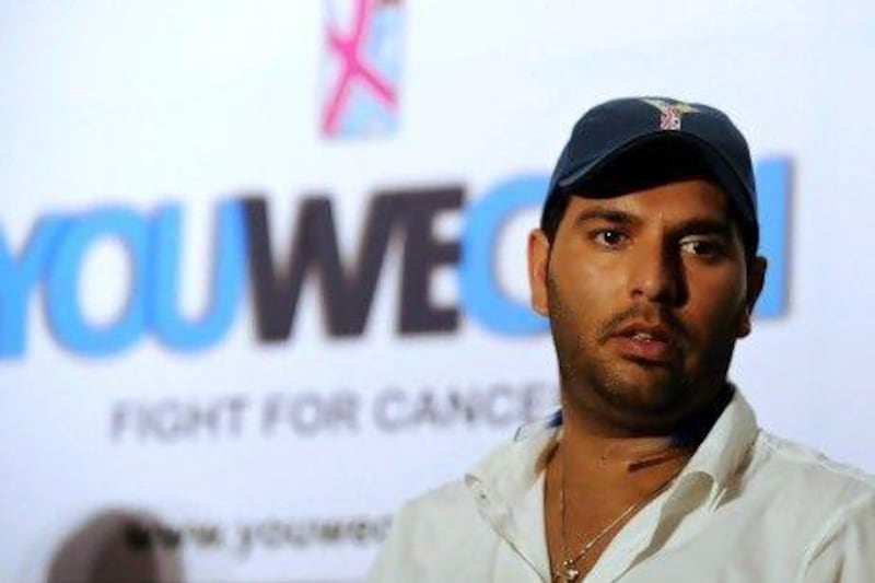 Yuvraj Singh, who was player of the World Cup last year, had to undergo chemotherapy thereafter for a rare germ cell cancer. Raveendran / AFP