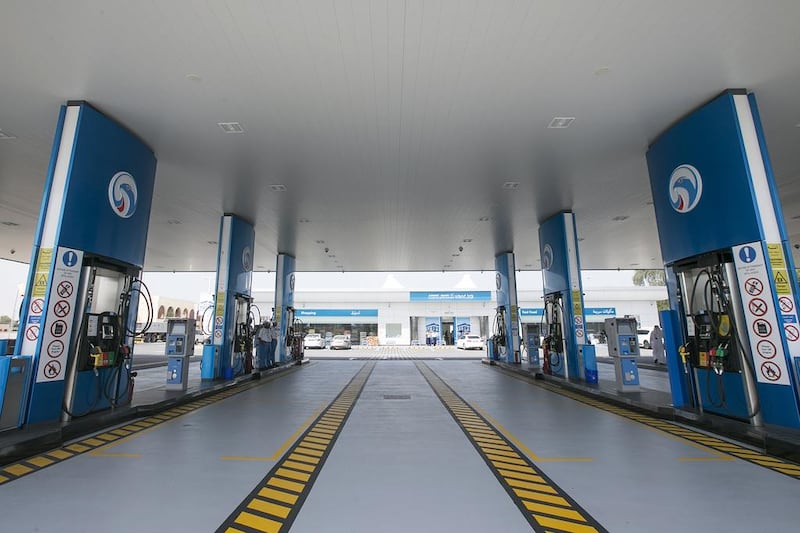 The Ministry of Energy has announced the fuel prices for the month of April. Pictured, an Adnoc service station. Mona Al Marzooqi / The National