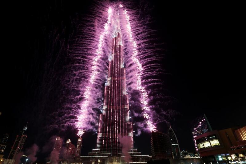 Fireworks explode from the Burj Khalifa after Dubai was named the host city for Expo 2020 at Emaar Square in Dubai. Christopher Pike / The National