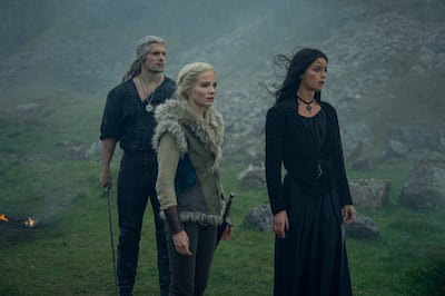 Henry Cavill as Geralt, Anya Chalotra as Yennefer and Freya Allan as Ciri in season three of The Witcher. Photo: Netflix