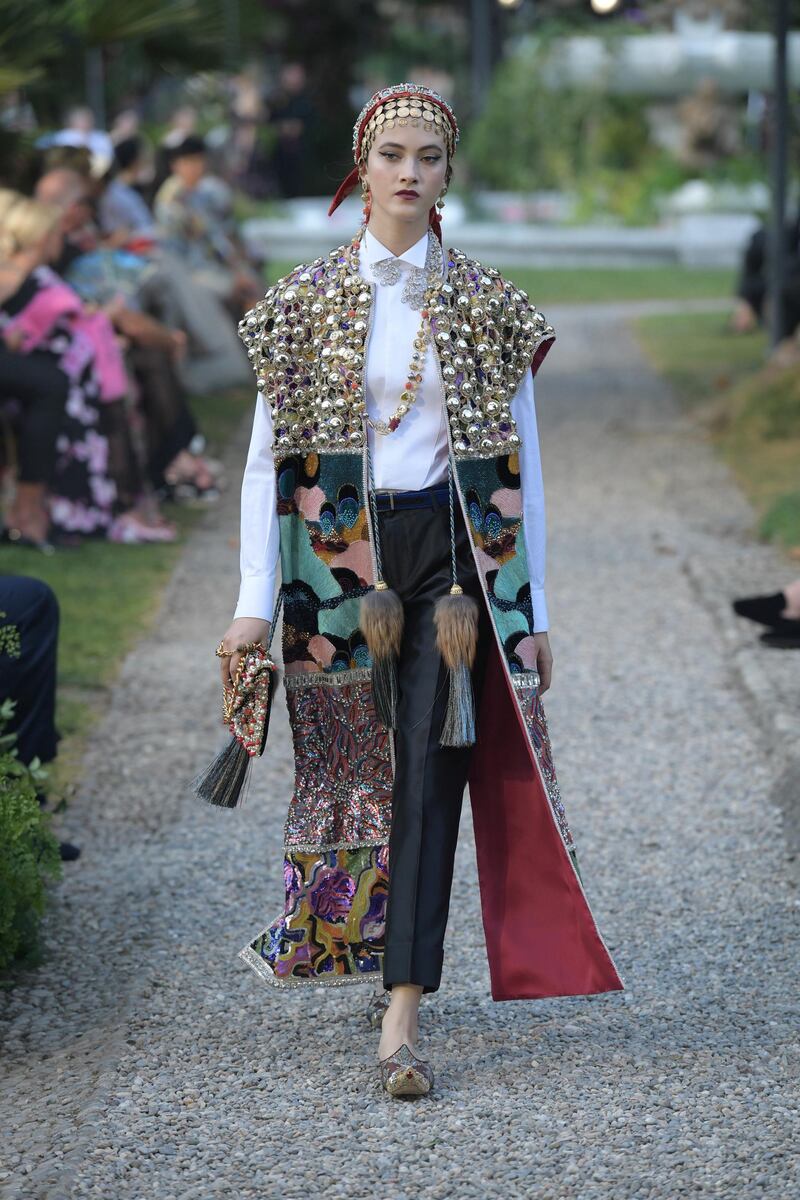 <p>Sequins, fur and tassels combine in this&nbsp;Central Asian-inspired look. Courtesy Dolce &amp; Gabbana</p>

