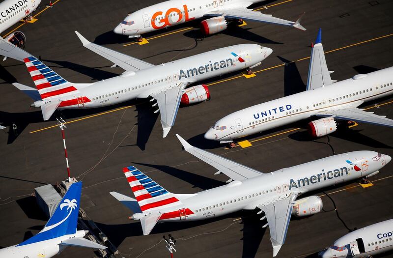FILE PHOTO: Grounded Boeing 737 MAX aircraft are seen parked in an aerial photo at Boeing Field in Seattle, Washington, U.S. July 1, 2019.  REUTERS/Lindsey Wasson/File Photo