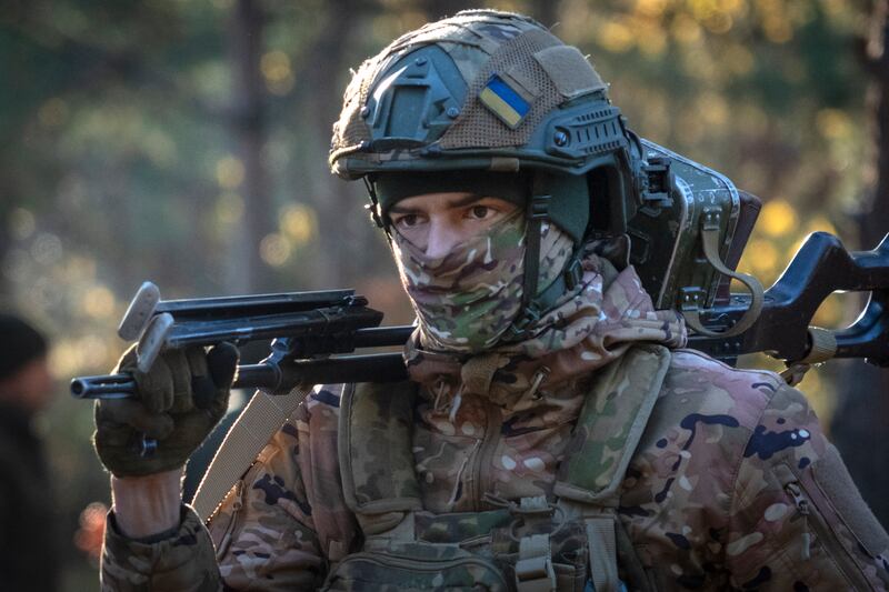 A Ukrainian soldier during combat training for the coming winter. Western officials have suggested that both Russia and Ukraine no longer have reserves to make a breakthrough after a bloody summer of fighting. AP