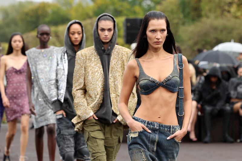 Bella Hadid leads the models out for the finale of the Givenchy spring/summer 2023 show. Getty 