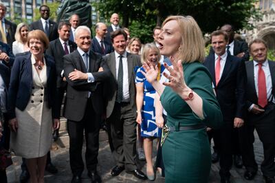 Foreign Secretary and Tory leadership candidate Liz Truss celebrates after making it, along with Rishsi Sunak, to the last two candidates to become prime minister. PA