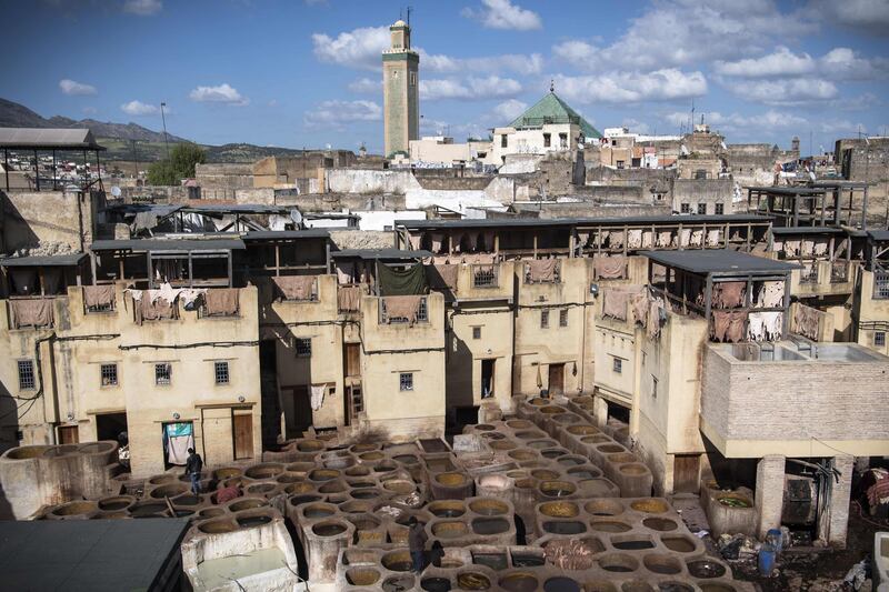 A view of the tannery in the 9th century walled medina in the ancient Moroccan city of Fez on April 11, 2019. AFP