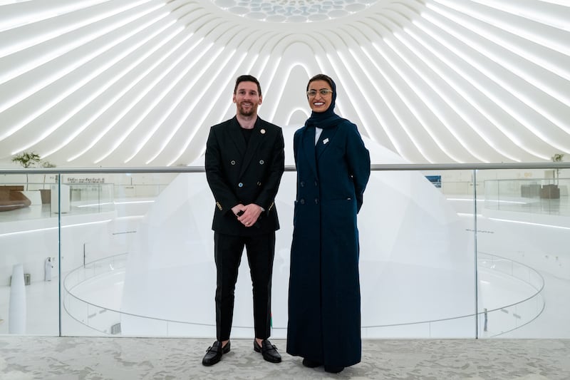 Lionel Messi and Noura Al Kaabi, Minister of Culture and Youth.