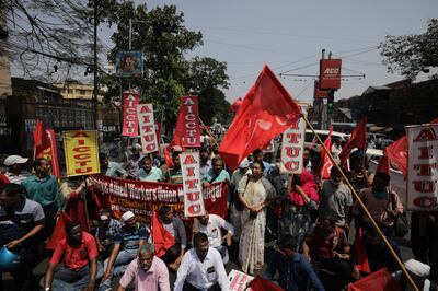 Trade unions across India called a nationwide strike for two days starting on Monday, protesting against government's policy. EPA