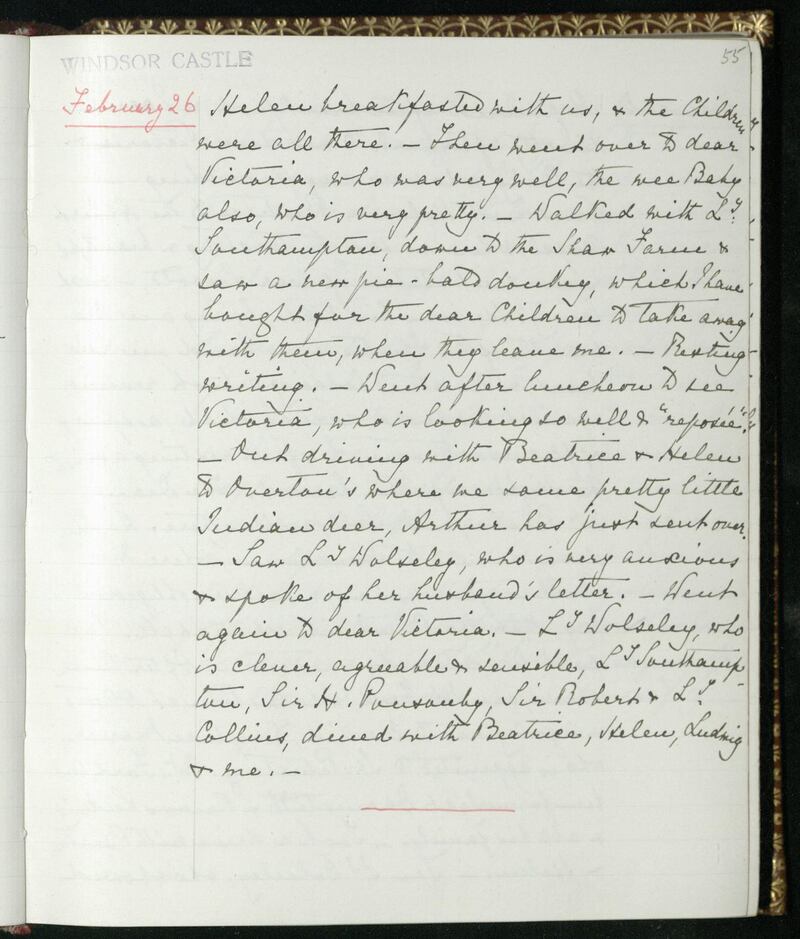 The Journal in which Queen Victoria recorded the birth of Prince Philip’s mother, Princess Alice of Battenberg, at Windsor Castle in 1885. Courtesy Royal Archives