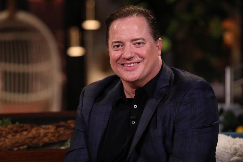 BUSY TONIGHT -- Episode 1103 -- Pictured: Surprise guest Brendan Fraser on the set of Busy Tonight -- (Photo by: Jordin Althaus/E! Entertainment/NBCU Photo Bank/NBCUniversal via Getty Images)