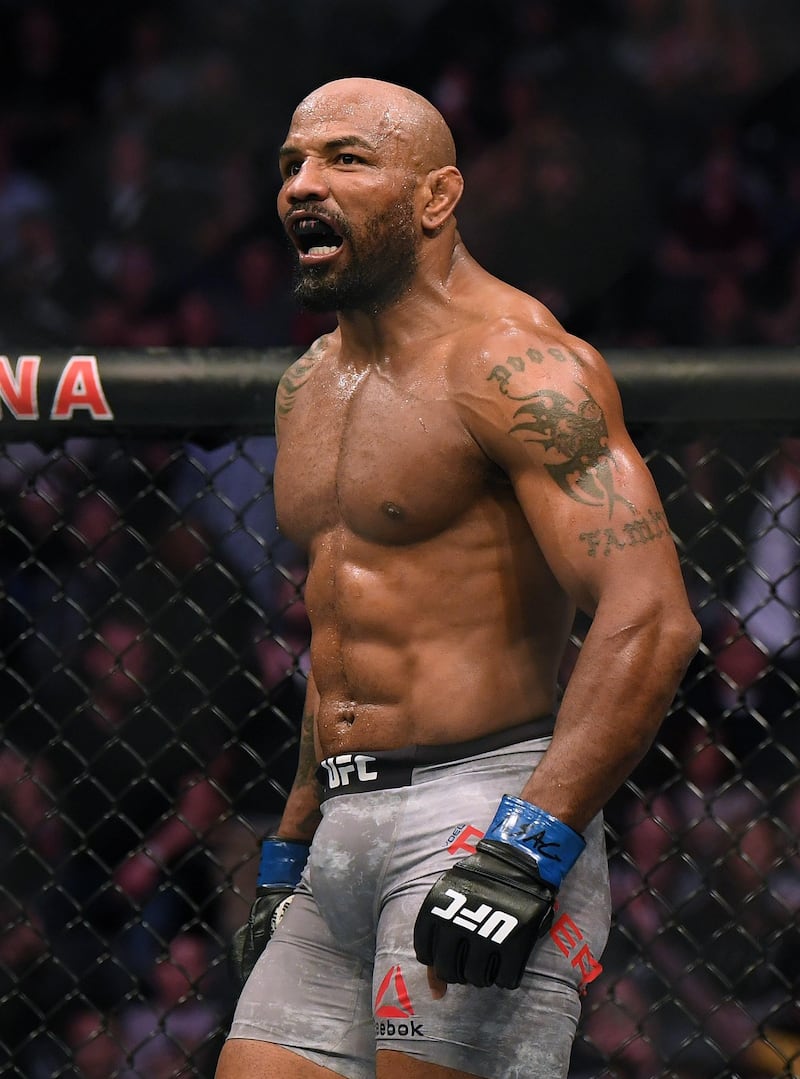 Yoel Romero reacts at the end of his fight against Israel Adesanya. AFP