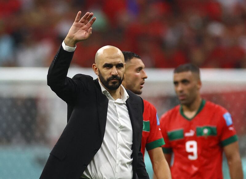 Morocco coach Walid Regragui acknowledges the fans after the match. Reuters