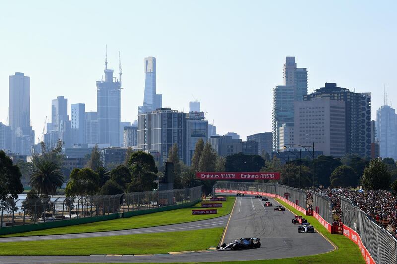 Valtteri Bottas driving the (77) Mercedes AMG Petronas F1 Team Mercedes W10 leads Lewis Hamilton of Great Britain driving the (44) Mercedes AMG Petronas F1 Team Mercedes W10 and the rest of the field at the start during the F1 Grand Prix of Australia at Melbourne Grand Prix Circuit  in Melbourne, Australia.  Getty Images