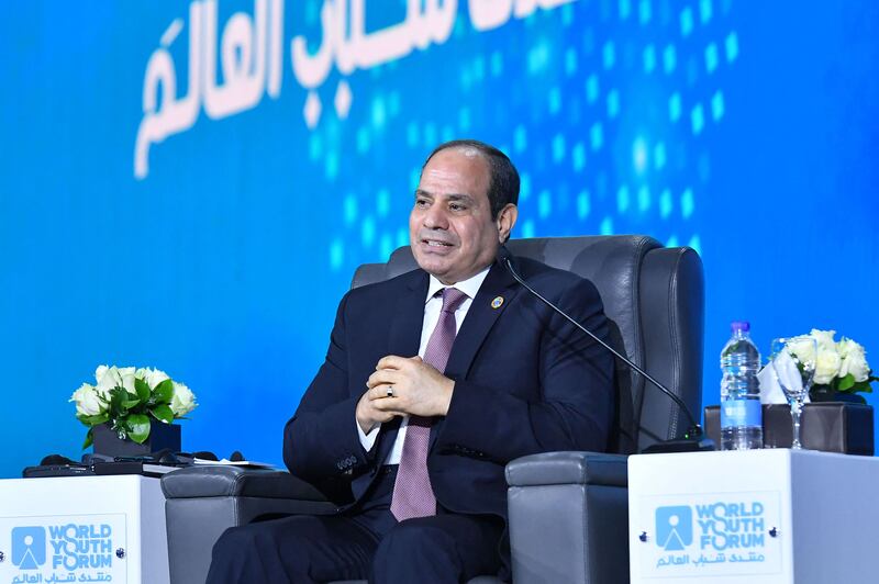 Egyptian President Abdel Fattah El Sisi speaking during the opening of the World Youth Forum in the Egyptian Red Sea resort of Sharm el Sheikh. AFP