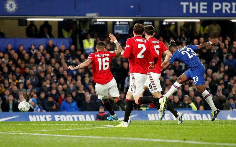 Michy Batshuayi scores for Chelsea. Reuters