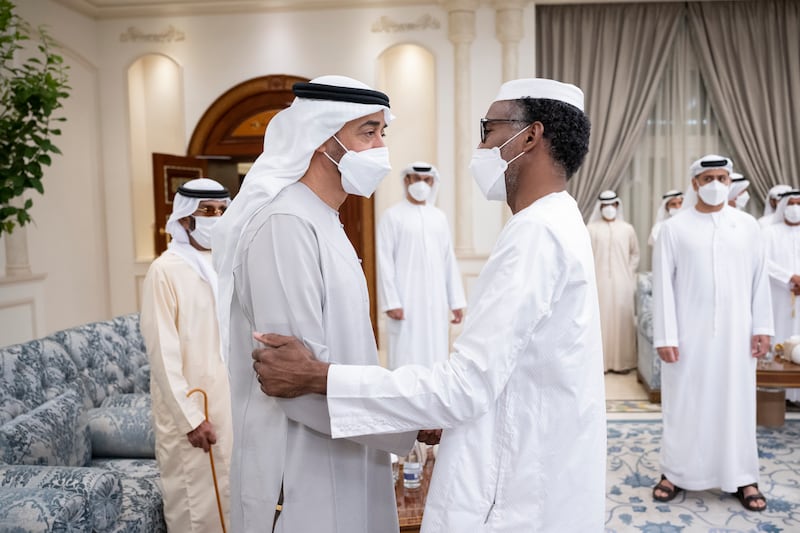 Chad's Minister of State Abakar Manany with the President, Sheikh Mohamed.