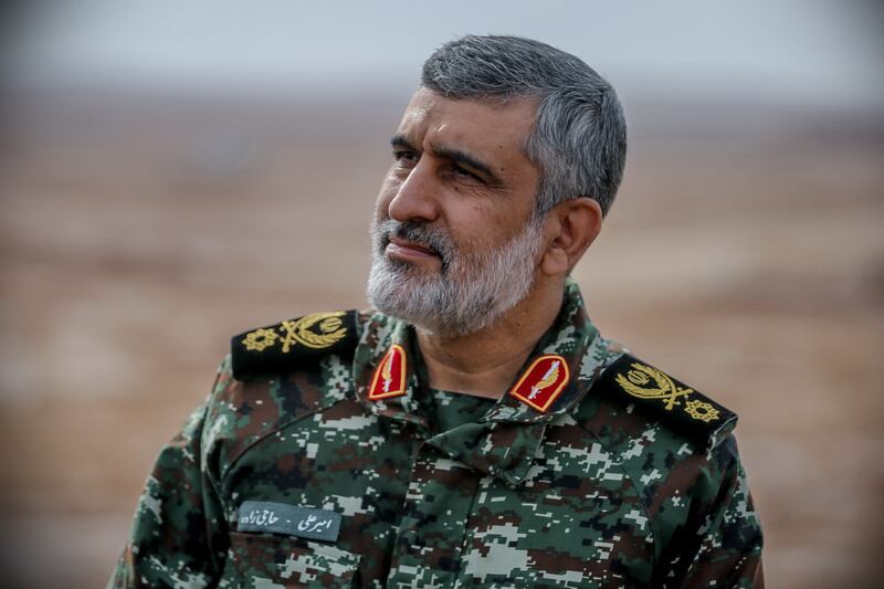 General Amir Ali Hajizadeh, the head of the Revolutionary Guard's aerospace division, during the second day of a military drill in an unknown location in central Iran. EPA