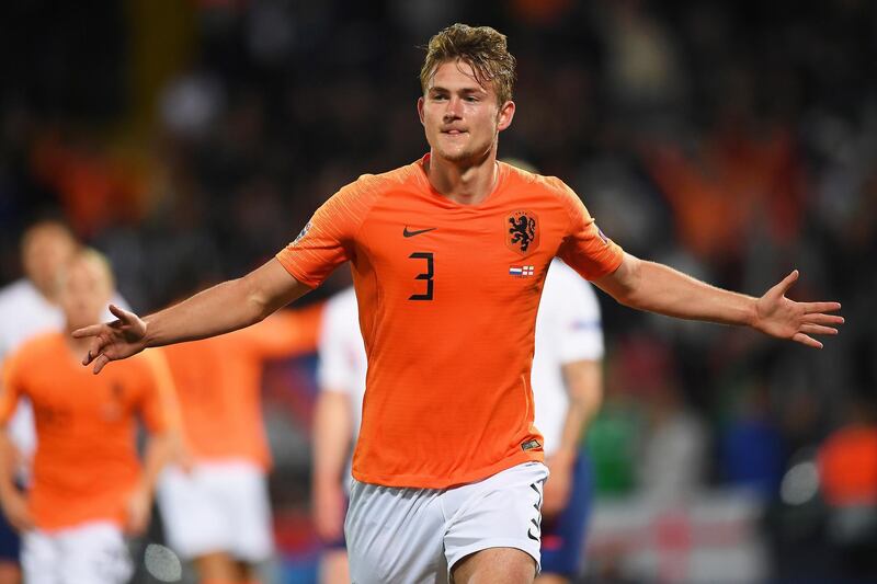 epa07631386 Matthijs de Ligt of the Netherlands celebrates after scoring the 1-1 equalizer during the UEFA Nations League semi final soccer match between the Netherlands and England at D. Afonso Henriques stadium in Guimaraes, Portugal, 06 June 2019.  EPA/HUGO DELGADO