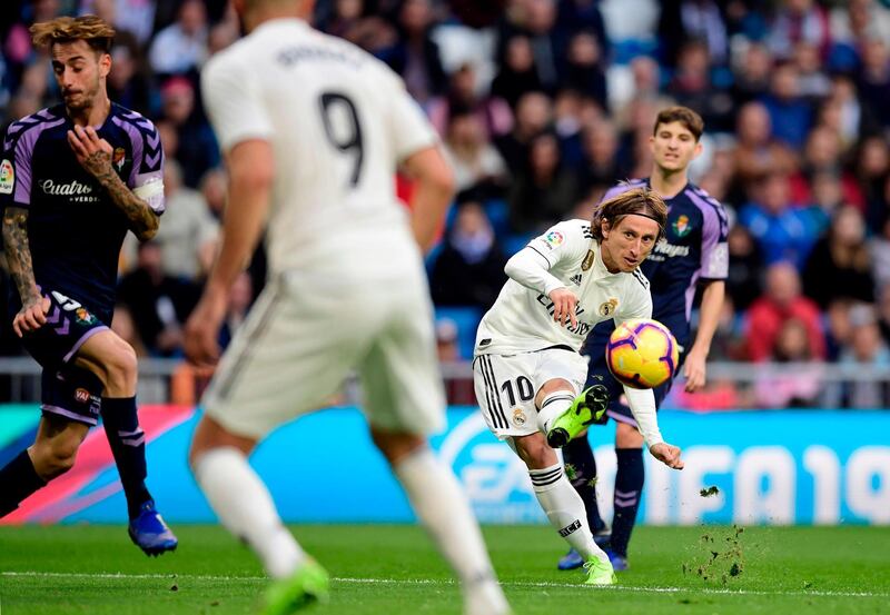 Real Madrid's Luka Modric shoots at goal. AFP