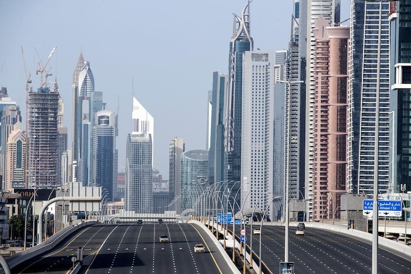 A deserted Sheikh Zayed Road in Dubai.  EPA
