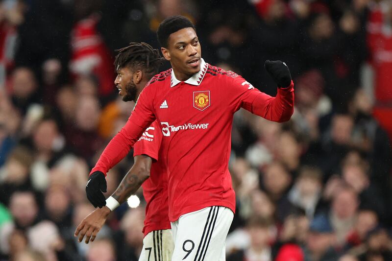 Anthony Martial after scoring United's first goal. Getty