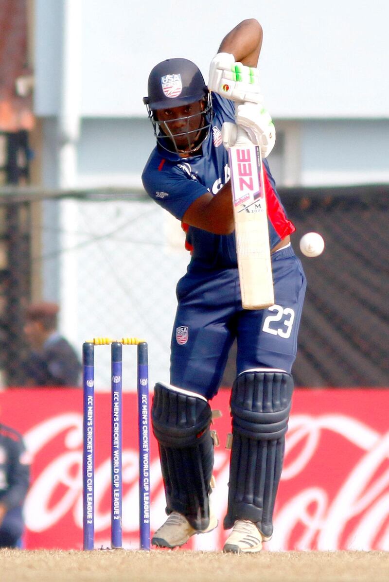 Xavier Marshall of USA bats during the ICC Cricket World Cup League 2 match between USA and Oman at TU Cricket Stadium on 6 February 2020 in Nepal